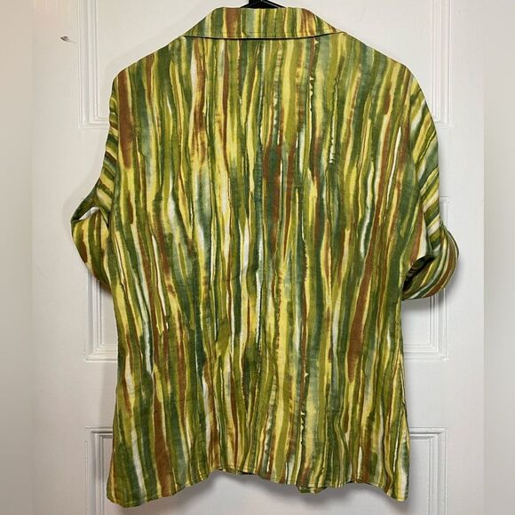 LAFAYETTE 148 Linen Striped Watercolor Short Sleeve Button Down Shirt Sz 4 Small - Picture 7 of 9
